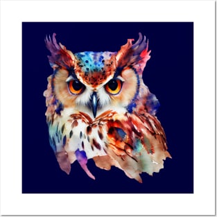 Watercolor Colorful Owl Portrait Posters and Art